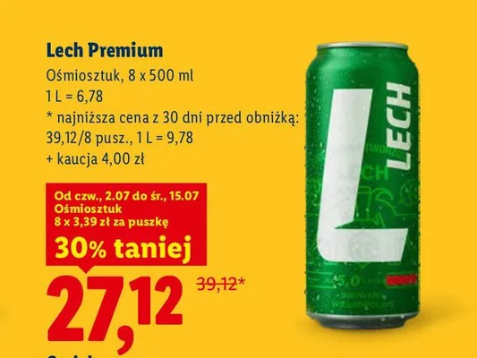 Piwo Lech Premium 8-pak 500 ml promocja w Lidl