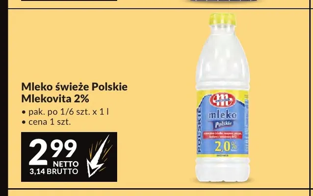 Mleko świeże polskie Mlekovita 2% promocja w Makro