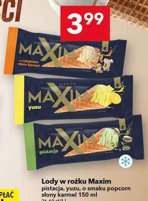 Lody w rożku Maxim o smaku popcorn słony karmel promocja w LEWIATAN