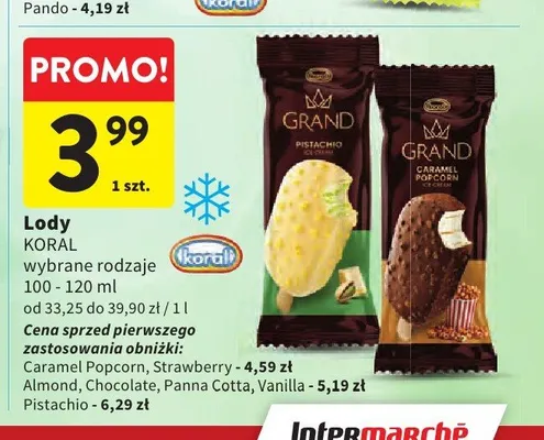 Lody Koral Grand Caramel Popcorn promocja w Intermarche