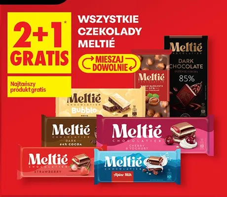 Wszystkie czekolady Meltie 2+1 GRATIS promocja w Biedronka