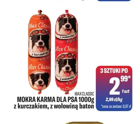 Mokra karma dla psa z wołowiną baton Max Classic promocja w Tomi Markt