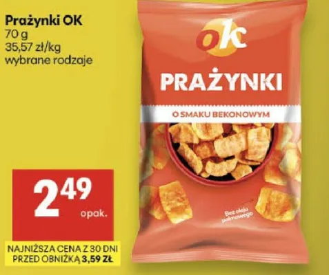 Prażynki o smaku bekonowym promocja w Delikatesy Centrum