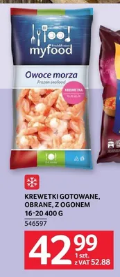 Krewetki gotowane, obrane, z ogonem myfood 16-20 400g promocja w Selgros