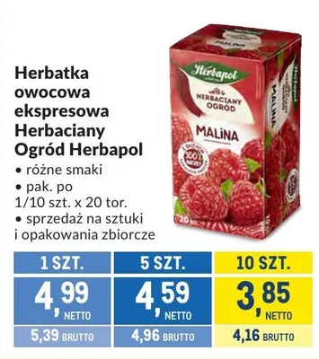 Herbatka owocowa ekspresowa Herbaciany Ogród Herbapol różne smaki promocja w Makro