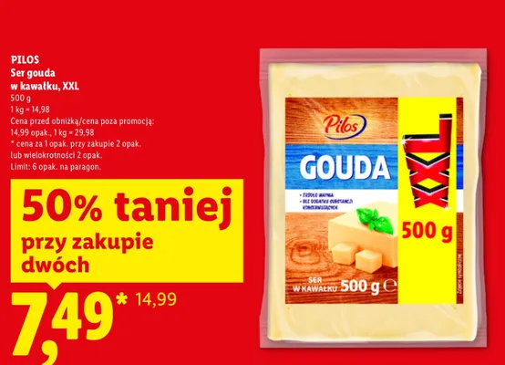 Ser gouda w kawałku XXL Pilos promocja w Lidl