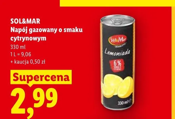 Napój gazowany o smaku cytrynowym SOL&MAR promocja w Lidl
