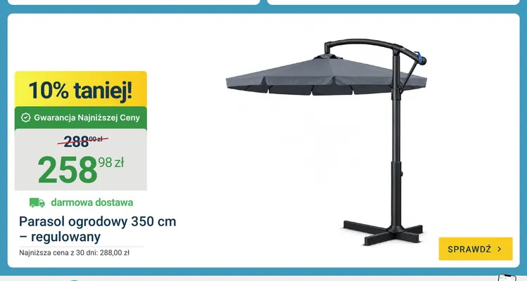 Parasol ogrodowy regulowany 350 cm promocja w ERLI