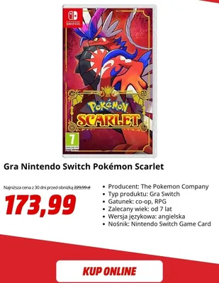 Gra Nintendo Switch Pokémon Scarlet promocja w Media Markt