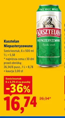 Piwo Kasztelan Niepasteryzowane 6-pak 500 ml promocja w Lidl