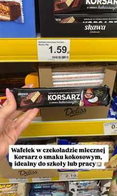 Wafelek w czekoladzie mlecznej Skawa Korsarz o smaku kokosowym promocja w Dino