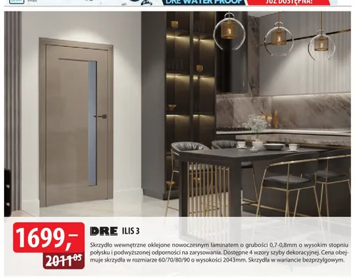 Skrzydło wewnętrzne DRE ILIS 3 bezprzylgowe 60/70/80/90 promocja w Dobre Dla Domu