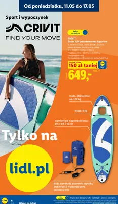 Deska SUP jednokomorowa Aquaview Crivit promocja w Lidl