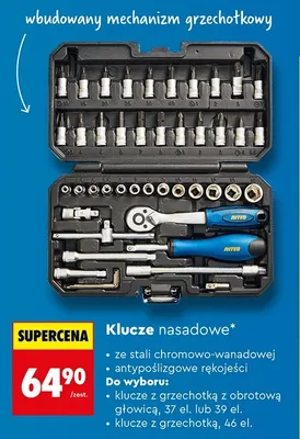 Klucze nasadowe z grzechotką z obrotową głowicą, 37/39 el. promocja w Biedronka