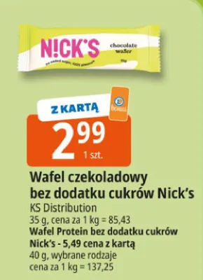 Wafel czekoladowy bez dodatku cukrów Nick's promocja w Leclerc
