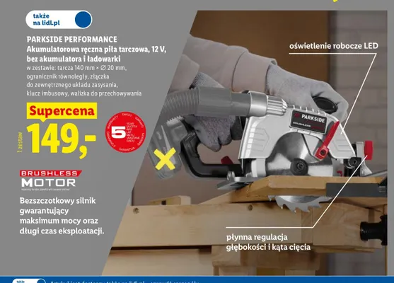 Akumulatorowa ręczna piła tarczowa bez akumulatora i ładowarki Parkside Performance promocja w Lidl