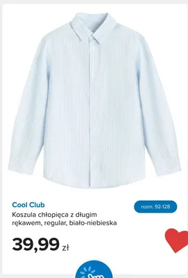 Koszula chłopięca z długim rękawem Cool Club regular biało-niebieska promocja w Smyk