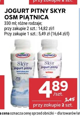 Jogurt pitny Skyr Piątnica naturalny promocja w Stokrotka