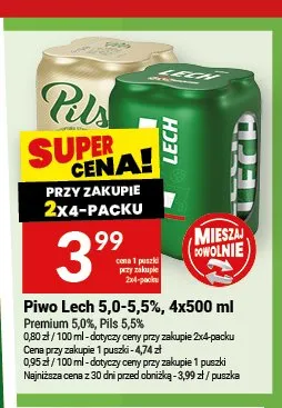 Piwo Lech Premium 5,0% 4-pak 500 ml promocja w Twój Market