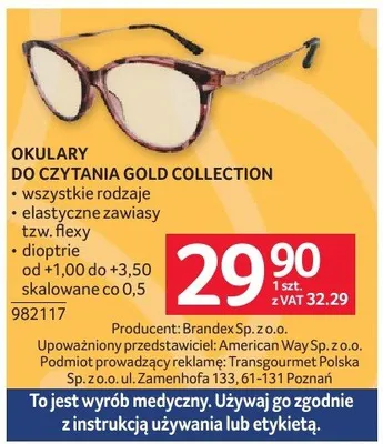 Okulary do czytania Gold Collection Selgros promocja w Selgros