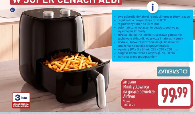 Minifrytkownica na gorące powietrze Airfryer Ambiano promocja w Aldi