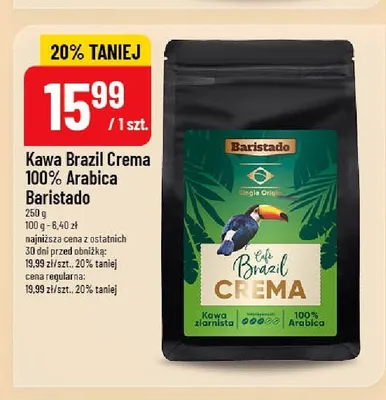 Kawa ziarnista Baristado Brazil Crema 100% Arabica promocja w POLOmarket