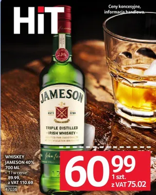 Whiskey Jameson 40% 700 ml promocja w Selgros
