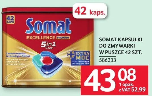 Tabletki do zmywarki SOMAT KAPSUŁKI DO ZMYWARKI W PUSZCE 42 SZT. promocja w Selgros