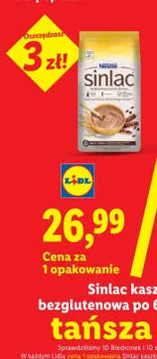 Kaszka zbożowa bezglutenowa Nestlé Sinlac po 6 m-cu promocja w Lidl