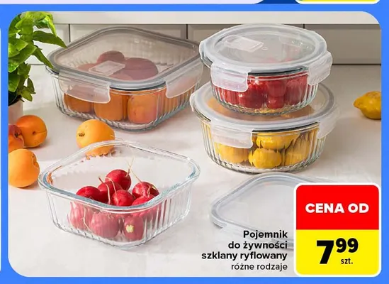 Pojemnik do żywności szklany ryflowany promocja w Carrefour