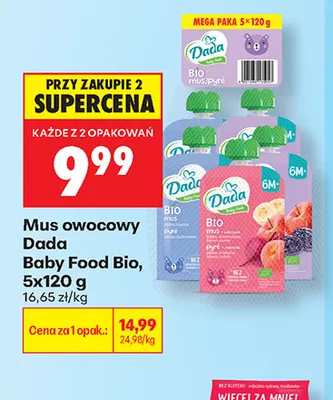 Mus owocowy Dada Baby Food Bio 5-pak 120 g promocja w Biedronka