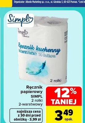Ręcznik papierowy 2-warstwowy Simpl 2-pak promocja w Carrefour