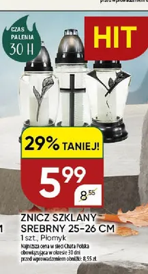 Znicz szklany srebrny 25-26 cm Płomyk promocja w Chata Polska