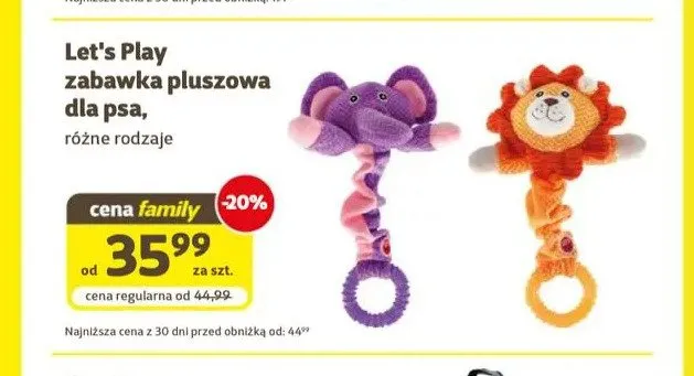 Zabawka pluszowa dla psa Let's Play promocja w Super Zoo