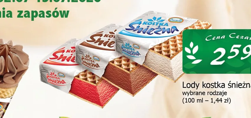 Lody kostka śnieżna Koral promocja w CEZAR Delikatesy