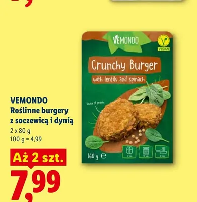 Roślinne burgery z soczewicą i dynią VEMONDO 2-pak promocja w Lidl