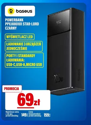 Powerbank Baseus PPXJ080101 Star-Lord Czarny promocja w RTV EURO AGD