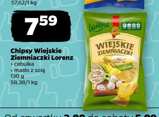 Chipsy Wiejskie Ziemniaczki Lorenz masło z solą promocja w Netto