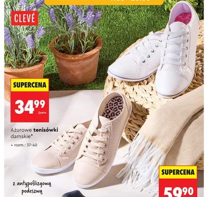 Ażurowe tenisówki damskie CLEVÉ z antypoślizgową podeszwą promocja w Biedronka