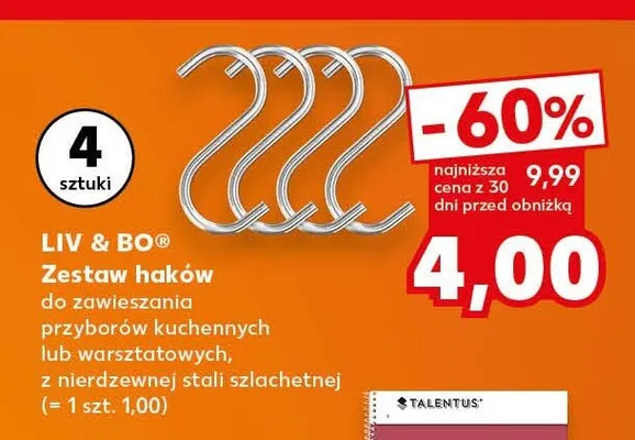 Zestaw haków Liv & Bo do zawieszania przyborów kuchennych lub warsztatowych z nierdzewnej stali szlachetnej promocja w Kaufland