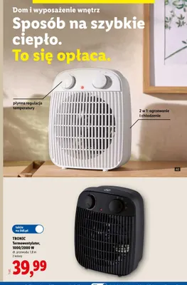Termowentylator Tronic 1000/2000W promocja w Lidl