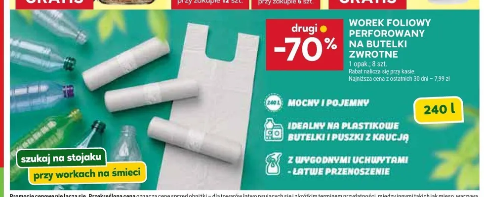 Worek foliowy perforowany na butelki zwrotne promocja w Stokrotka