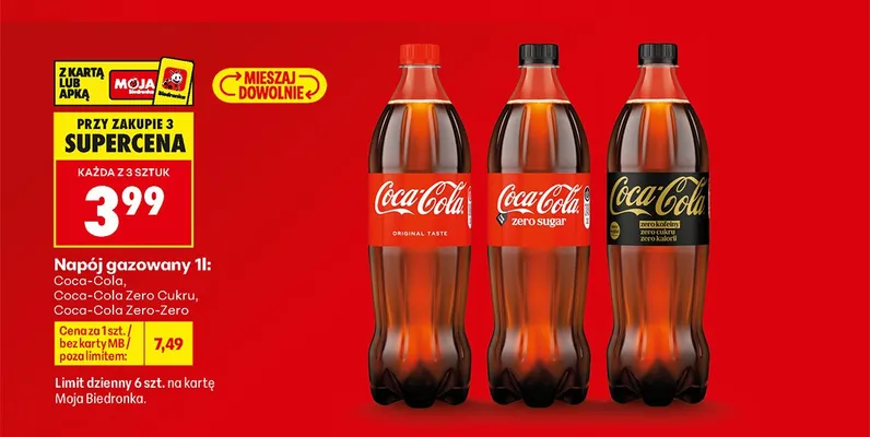 Napój gazowany Coca-Cola Zero Cukru Zero Kofeiny promocja w Biedronka