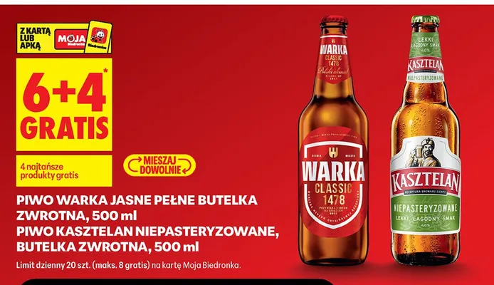 Piwo Warka Jasne Pełne butelka zwrotna promocja w Biedronka
