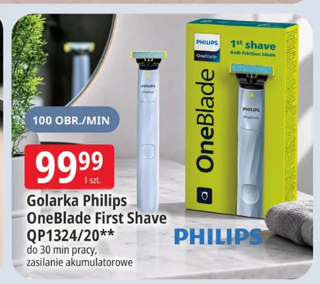 Golarka Philips OneBlade First Shave QP1324/20 do 30 min pracy zasilanie akumulatorowe promocja w Leclerc