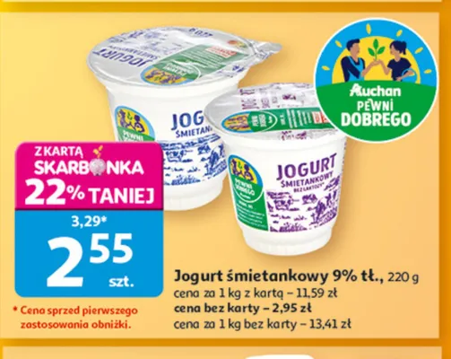 Jogurt śmietankowy bez laktozy Pewni Dobrego promocja w Auchan