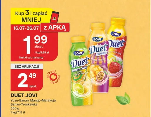 Napój jogurtowy Duet Jovi Mango-Marakuja promocja w Chorten
