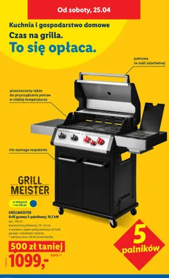 Grill gazowy 5-palnikowy 19,7kW Grillmeister promocja w Lidl