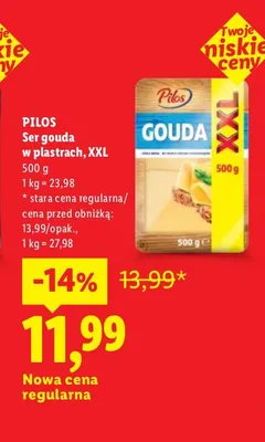 Ser gouda w plastrach XXL Pilos promocja w Lidl