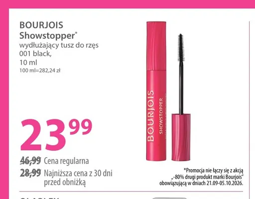 Showstopper wydłużający tusz do rzęs 001 black Bourjois promocja w Hebe